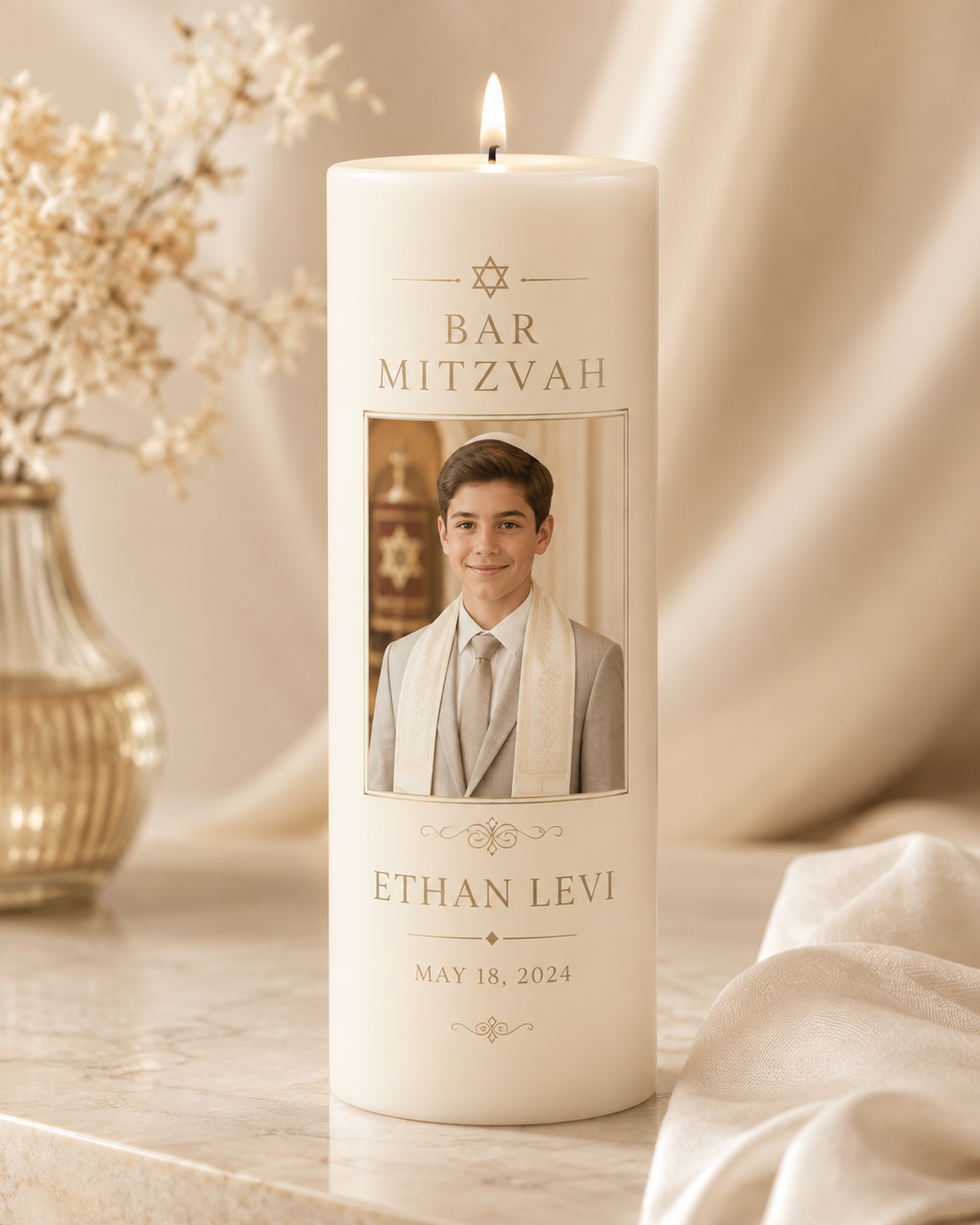 Personalized Bar or Bat Mitzvah Candle