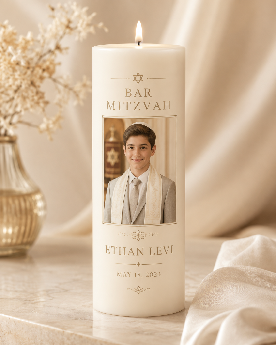 Personalized Bar or Bat Mitzvah Candle