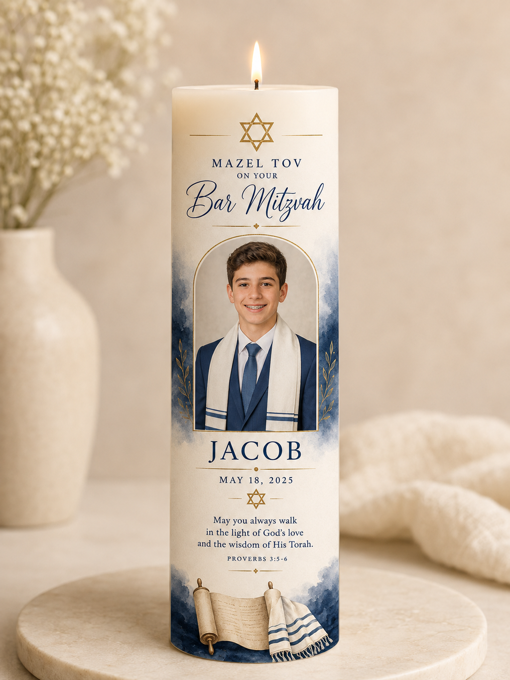Personalized Bar or Bat Mitzvah Candle