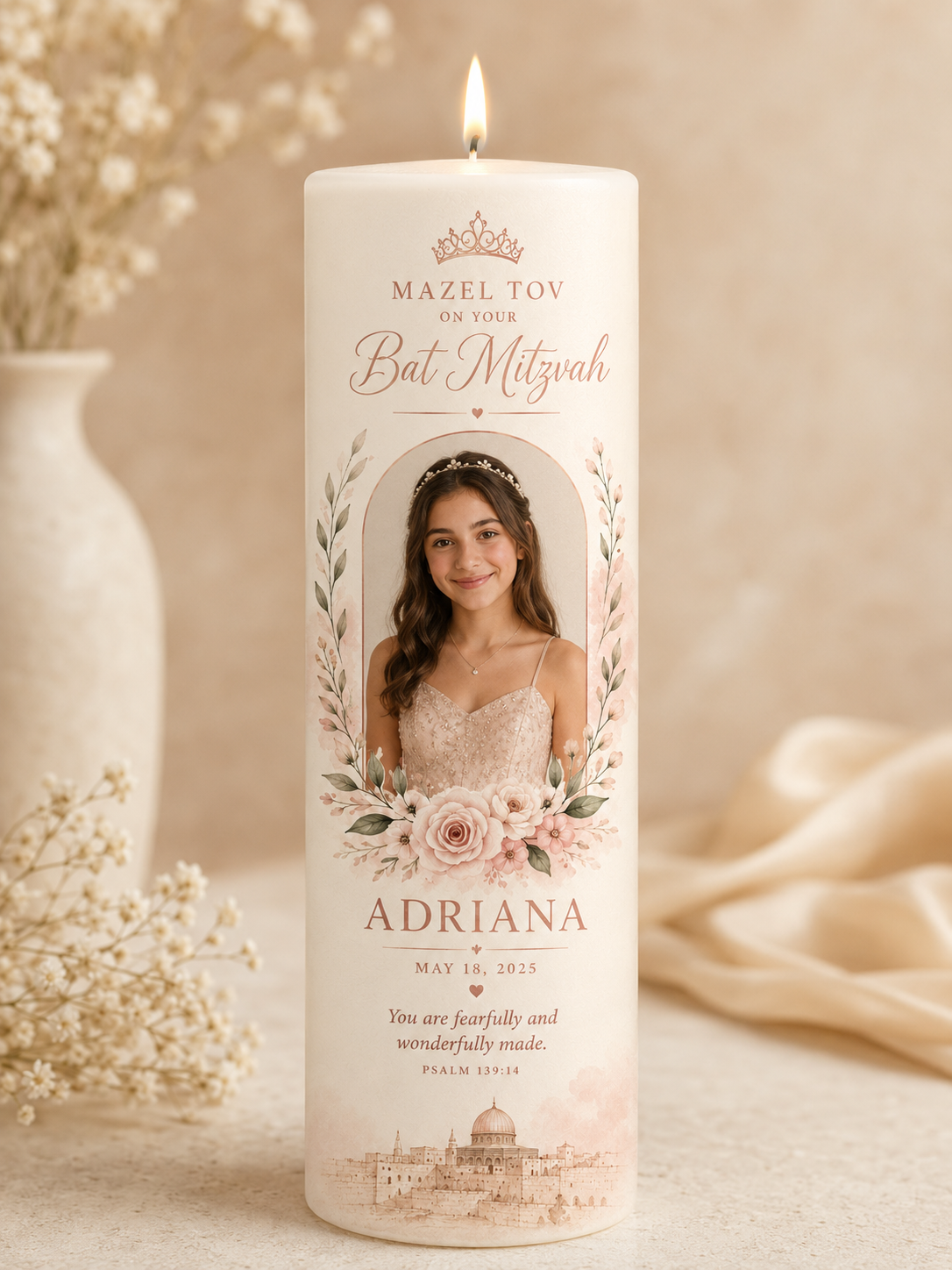 Personalized Bar or Bat Mitzvah Candle