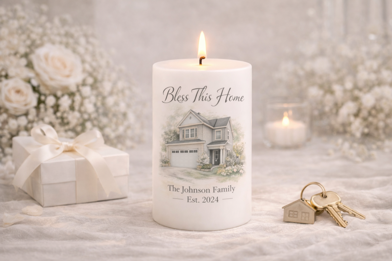 Personalized keepsake candle designed as a heartfelt gift for memorials, weddings, anniversaries, housewarming and celebrations. Customized with photo, name, dates, custom design, and QR code by Light From Within.