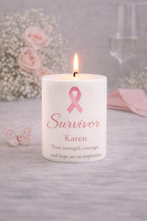Personalized keepsake candle designed as a heartfelt gift for memorials, weddings, anniversaries, cancer survivor and celebrations. Customized with photo, name, dates, custom design, and QR code by Light From Within.